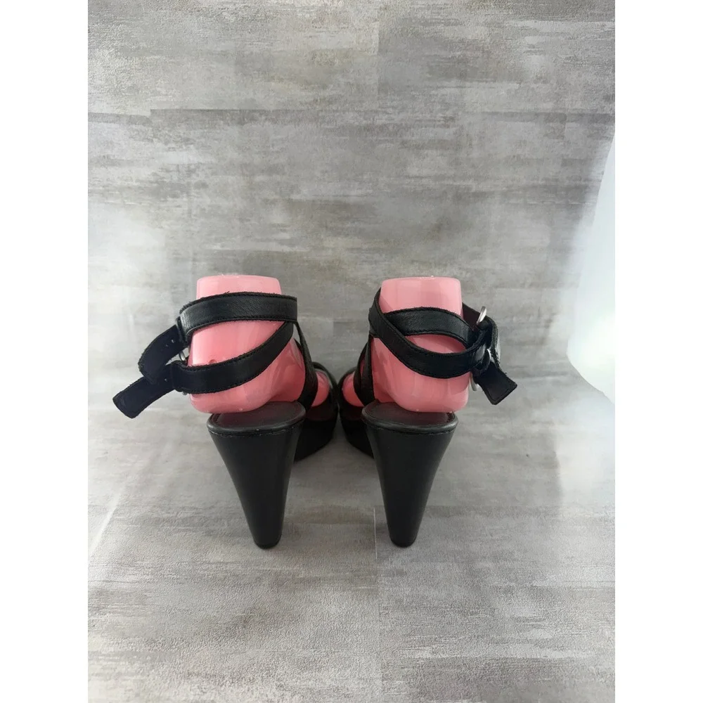 Born Black Leather Strappy Platform Block Heel Sandals Women Sz US 10 EU 42